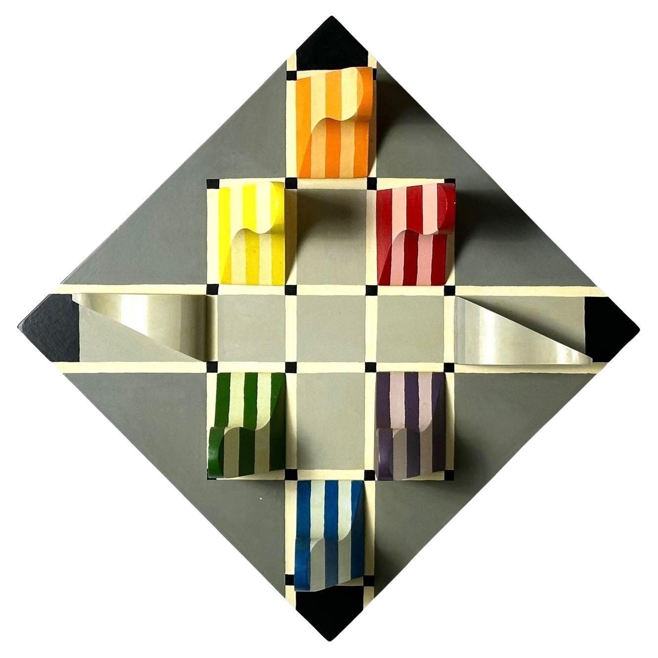 Modern Op Art Structurist Relief Three Dimensional Abstract Wall Sculpture 1985