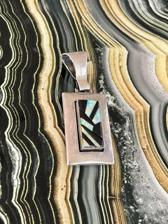 Modern Opal and Black Onyx Inlay Sterling Silver Pendant