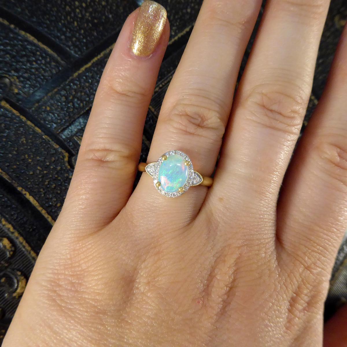 Women's or Men's Modern Opal and Diamond Cluster Ring in 18ct Yellow Gold