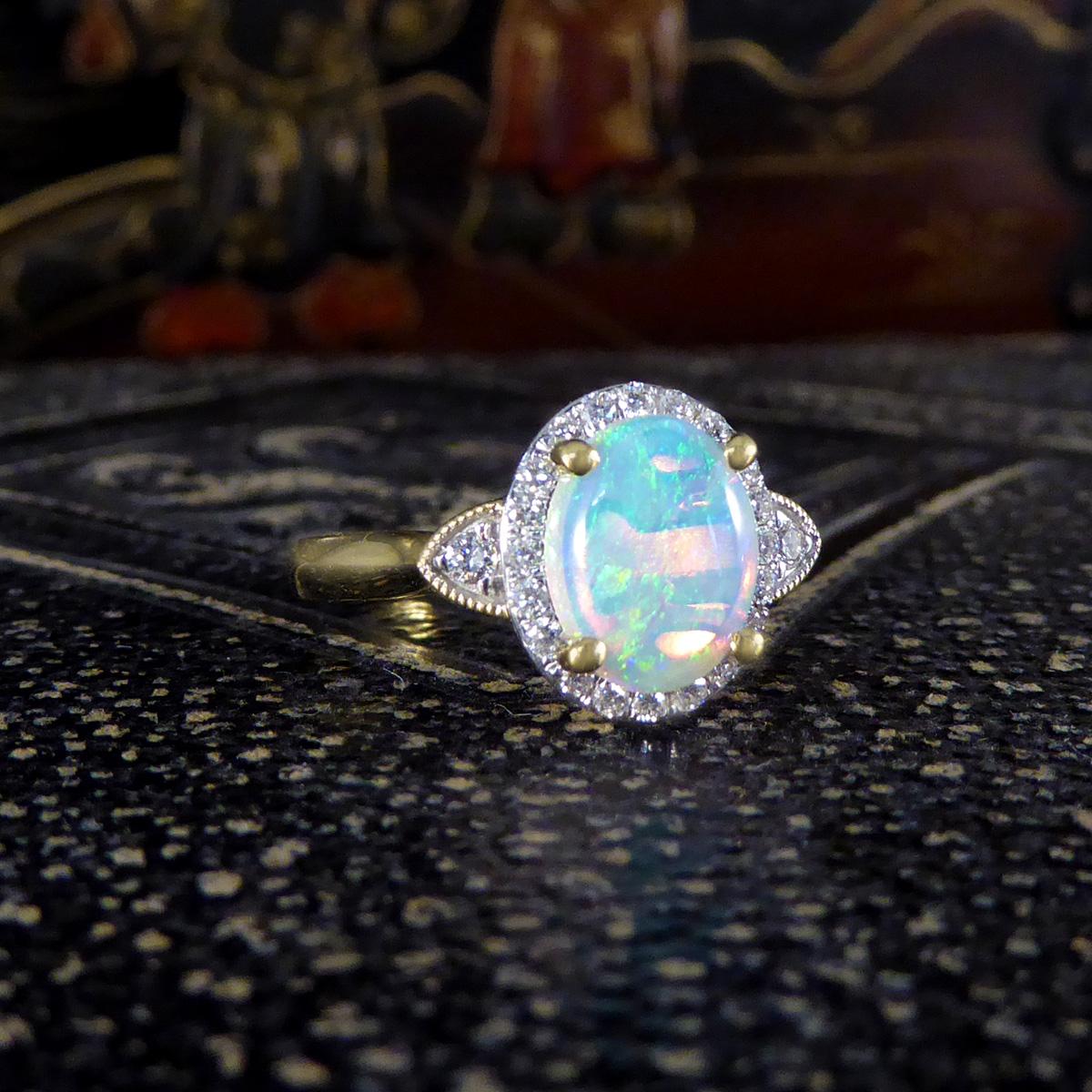 Modern Opal and Diamond Cluster Ring in 18ct Yellow Gold 1