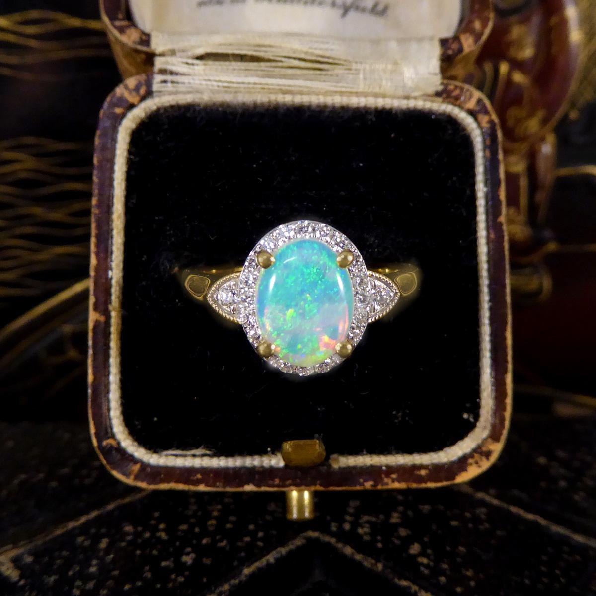 Modern Opal and Diamond Cluster Ring in 18ct Yellow Gold 2