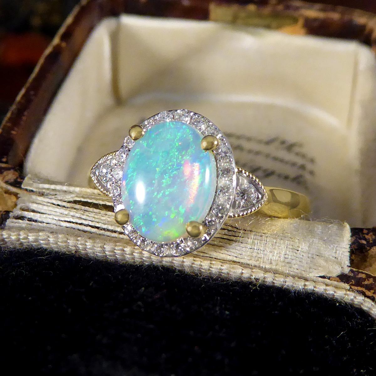 Modern Opal and Diamond Cluster Ring in 18ct Yellow Gold 3