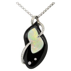 Modern Opal Black Onyx Diamond Platinum Pendant