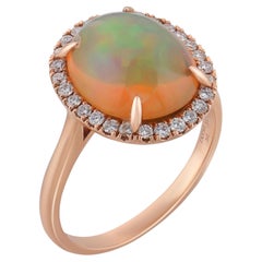 Modern opal diamond 14k rose gold cluster ring