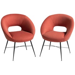 Modern Open Back Armchairs Upholstered in Polyester, Italy, circa 1960