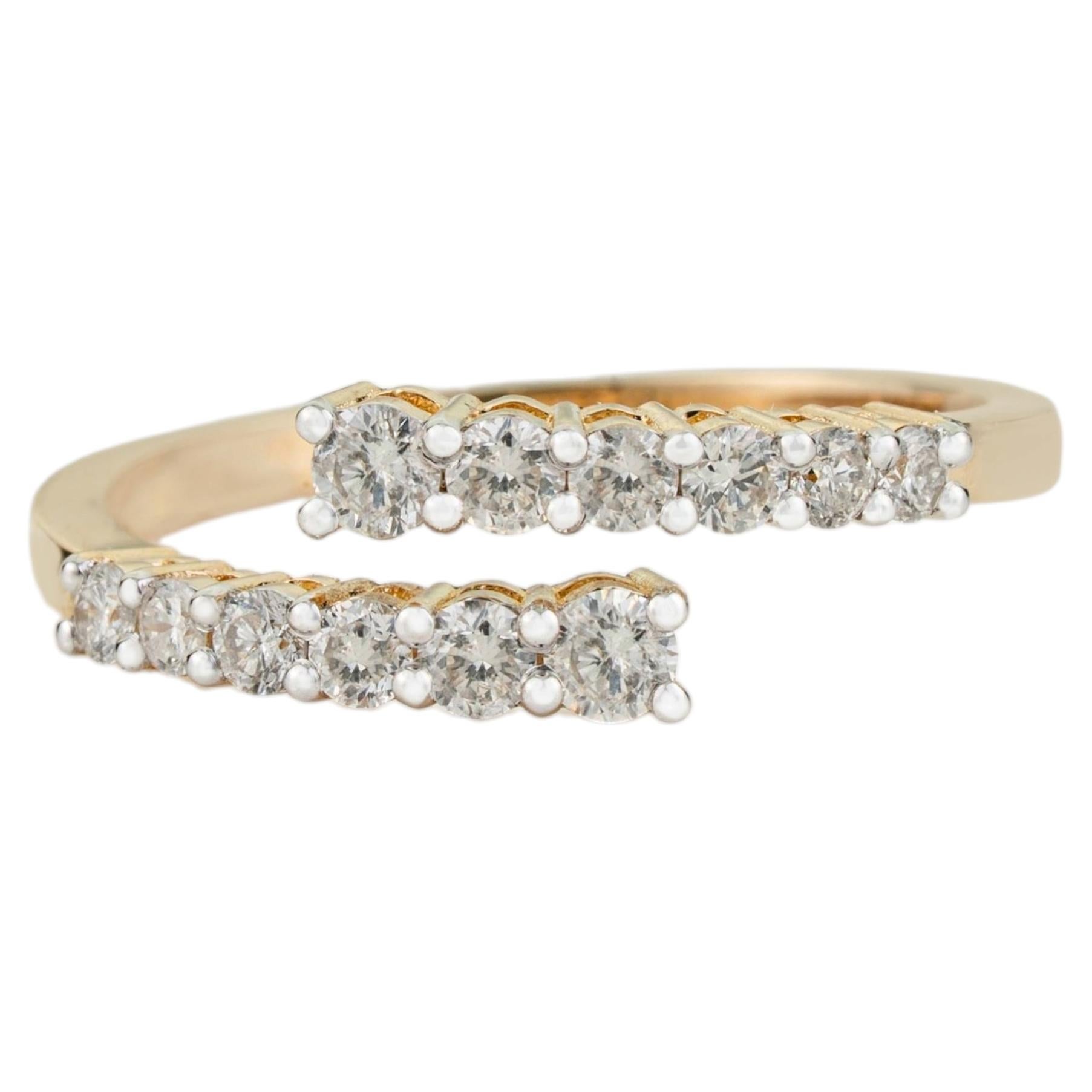 For Sale:  Modern Open Diamond Bypass Band in 14K Yellow Gold Minimalist Stackable Jewelry
