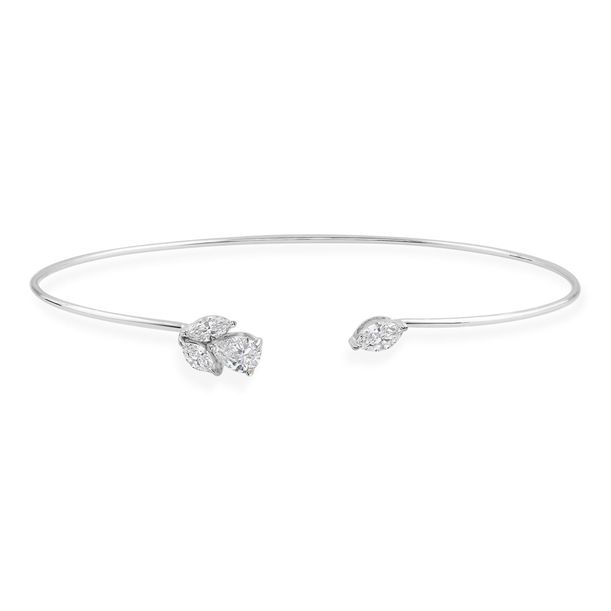 Bracciale moderno aperto con diamanti in oro bianco massiccio 18 ct. in vendita 2