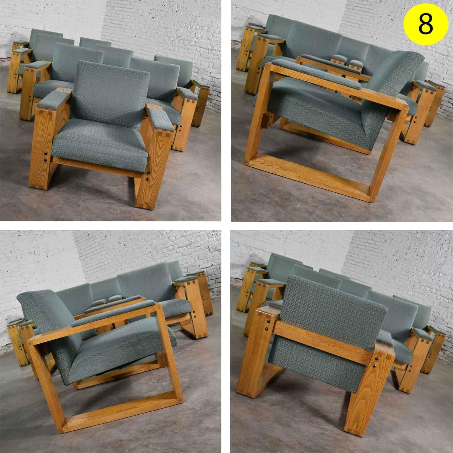 Modern Open Frame Club Chair with Floating Seat and Back in Oak and Teal Fabric For Sale 5