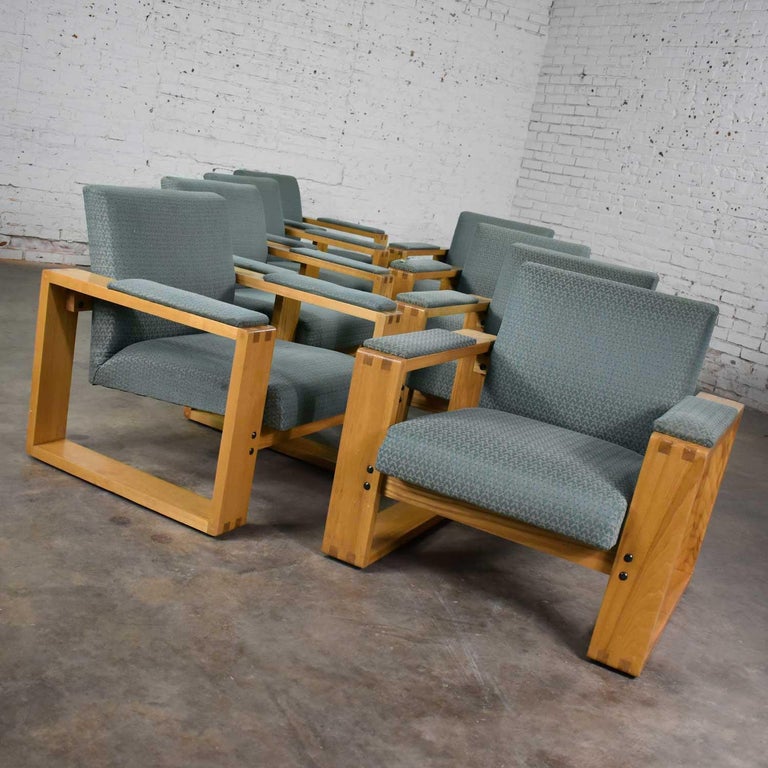 Modern Open Frame Club Chair with Floating Seat and Back in Oak and Teal Fabric In Good Condition In Topeka, KS