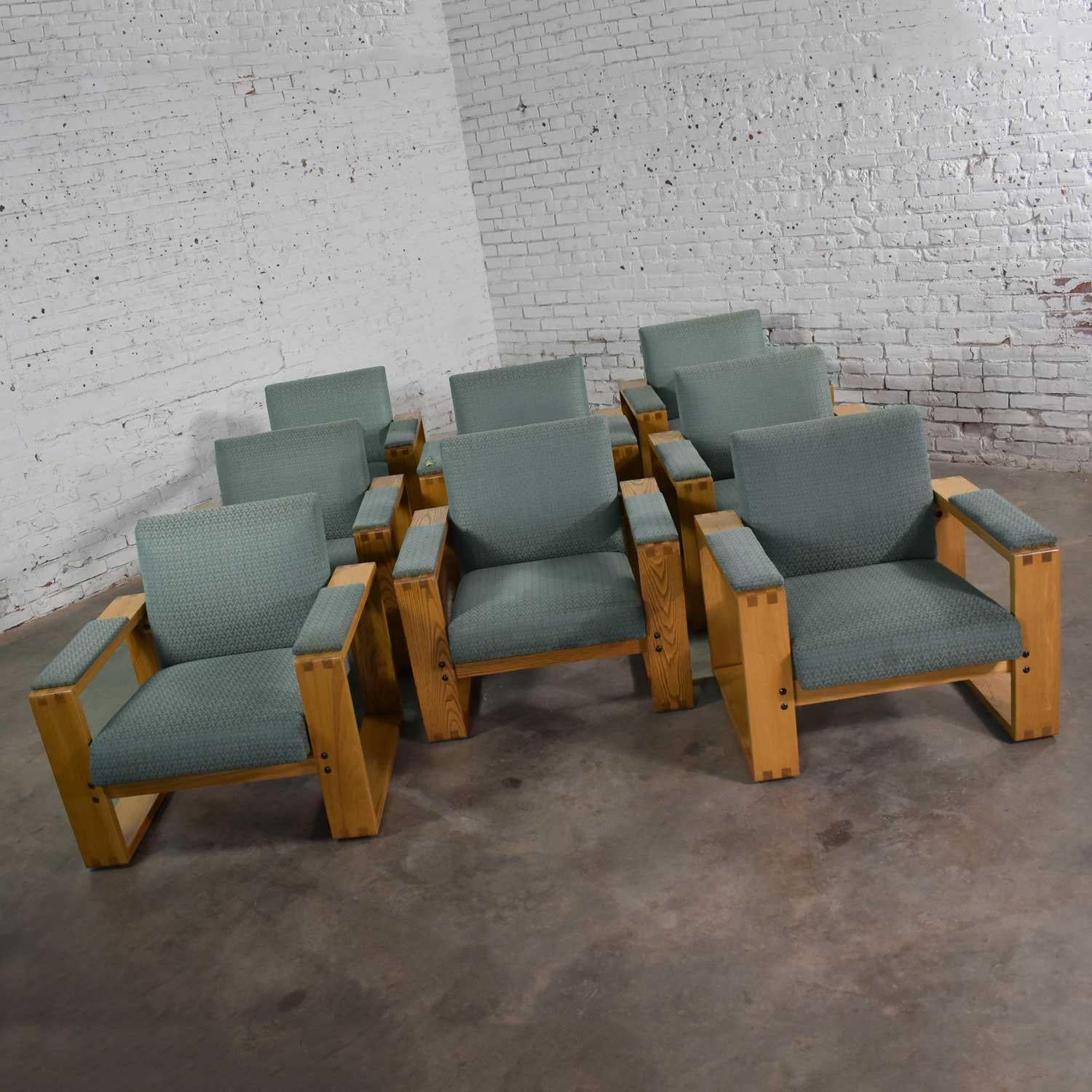 Modern Open Frame Club Chair with Floating Seat and Back in Oak and Teal Fabric For Sale 1
