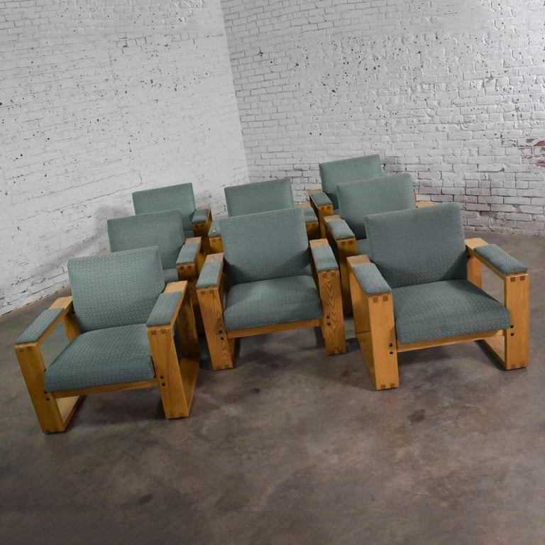 Modern Open Frame Club Chair with Floating Seat and Back in Oak and Teal Fabric 2