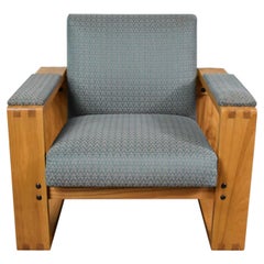 Modern Open Frame Club Chair with Floating Seat and Back in Oak and Teal Fabric