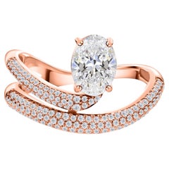 Anillo moderno de diamantes de corte ovalado y caña abierta Oro rosa de 18 quilates Joyería fina de fantasía