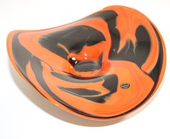 Modern Orange and Black Large Decorative Hand Blown Krosno Glass Bowl