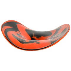 Modern Orange and Black Large Decorative Hand Blown Krosno Glass Bowl