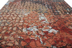 Modern Orange and Gray Handmade Geometric Abstract Wool and Silk Rug