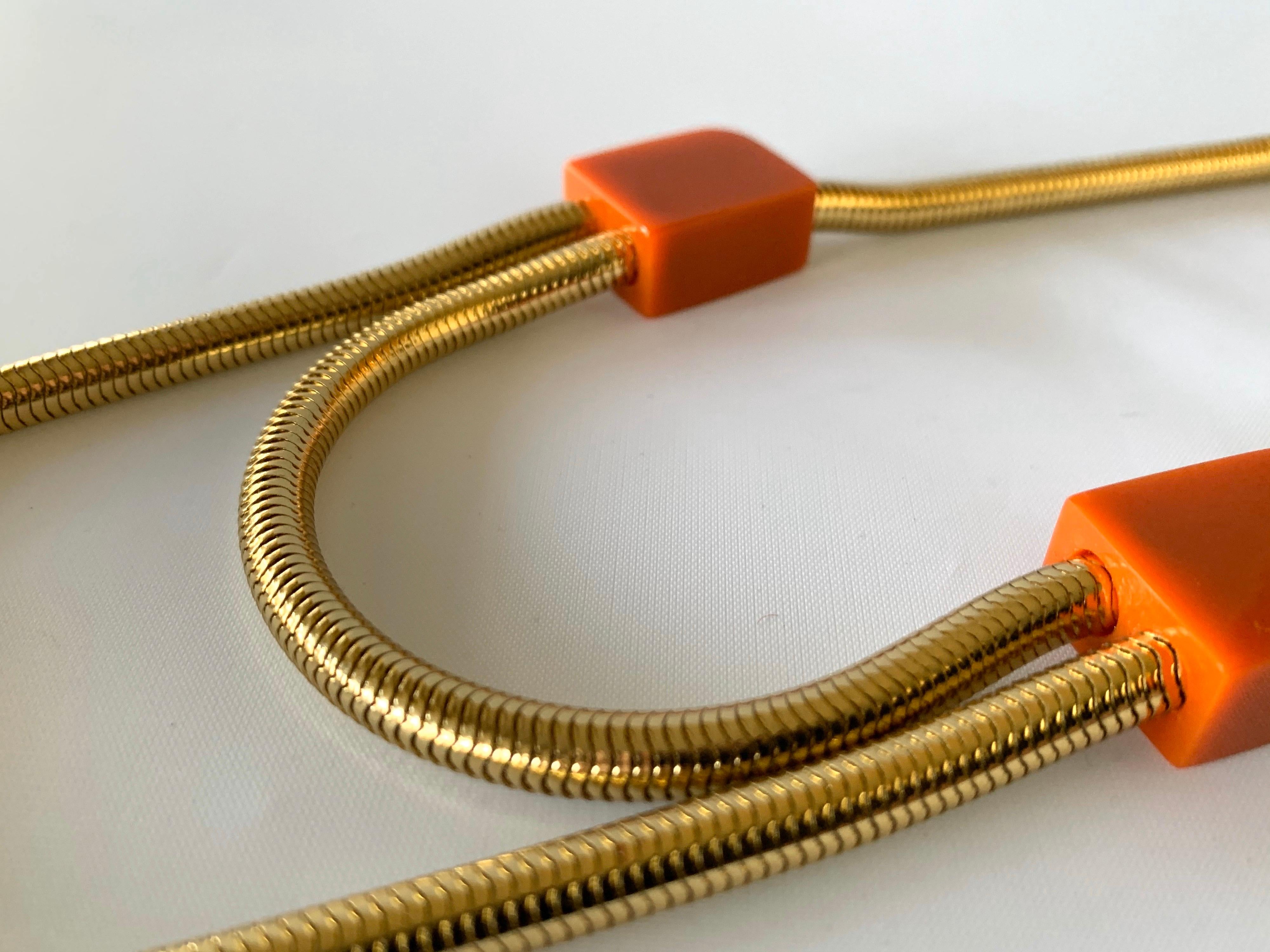 Modern Orange Bakelite Pendant Statement Necklace by Lanvin Paris In Excellent Condition In Palm Springs, CA