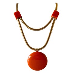 Modern Orange Bakelite Pendant Statement Necklace by Lanvin Paris