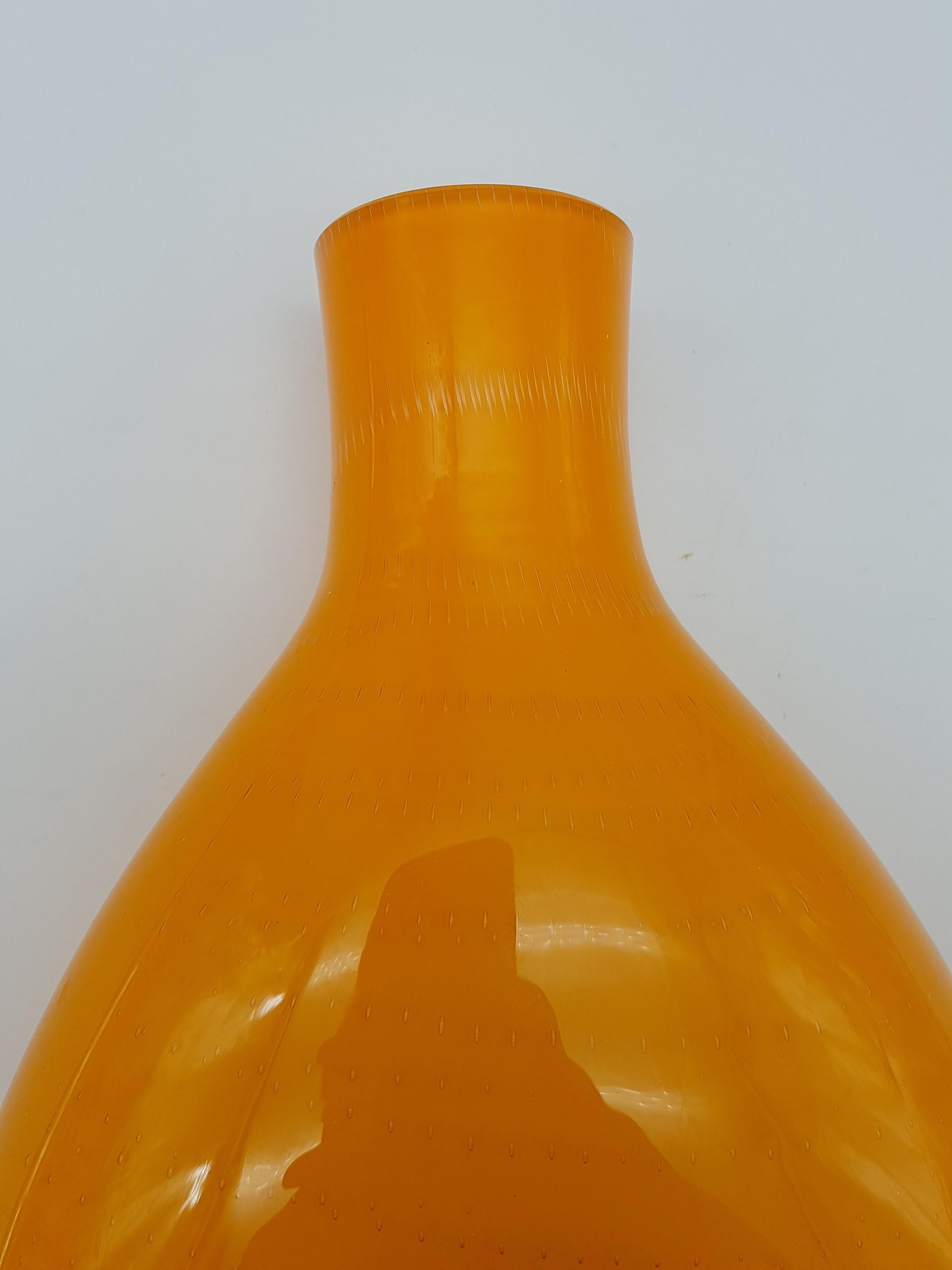Hand-Crafted Modern Orange Incamiciato Murano Glass Vase by Gino Cenedese E Figlio, Late 1990 For Sale