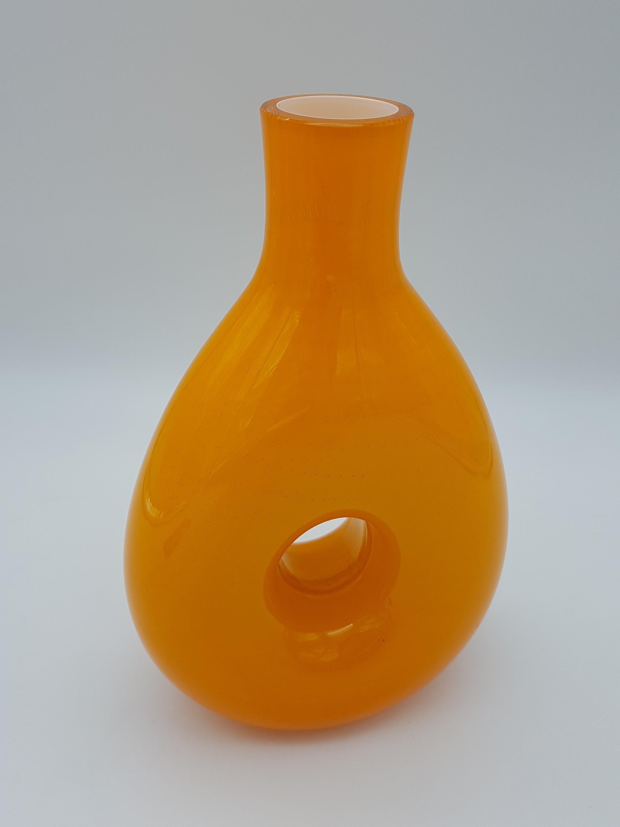 Late 20th Century Modern Orange Incamiciato Murano Glass Vase by Gino Cenedese E Figlio, Late 1990 For Sale