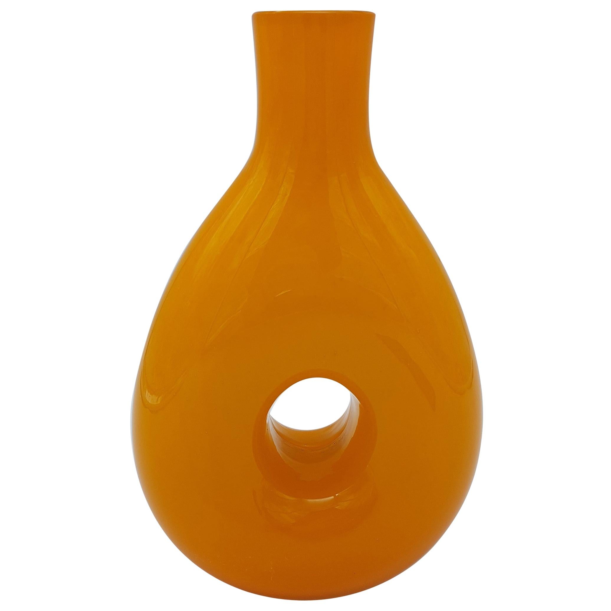 Modern Orange Incamiciato Murano Glass Vase by Gino Cenedese E Figlio, Late 1990 For Sale