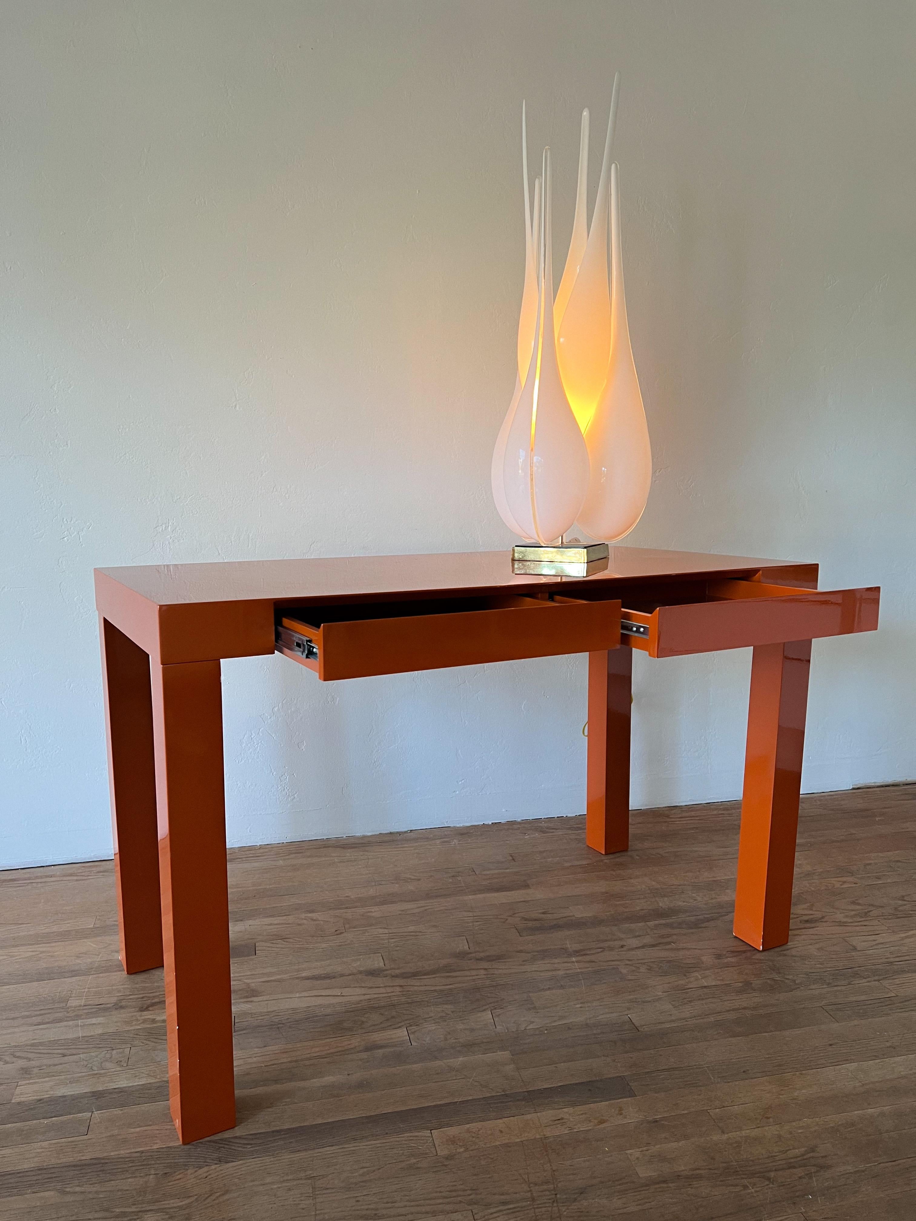Modern Orange Lacquered Parsons Desk 10