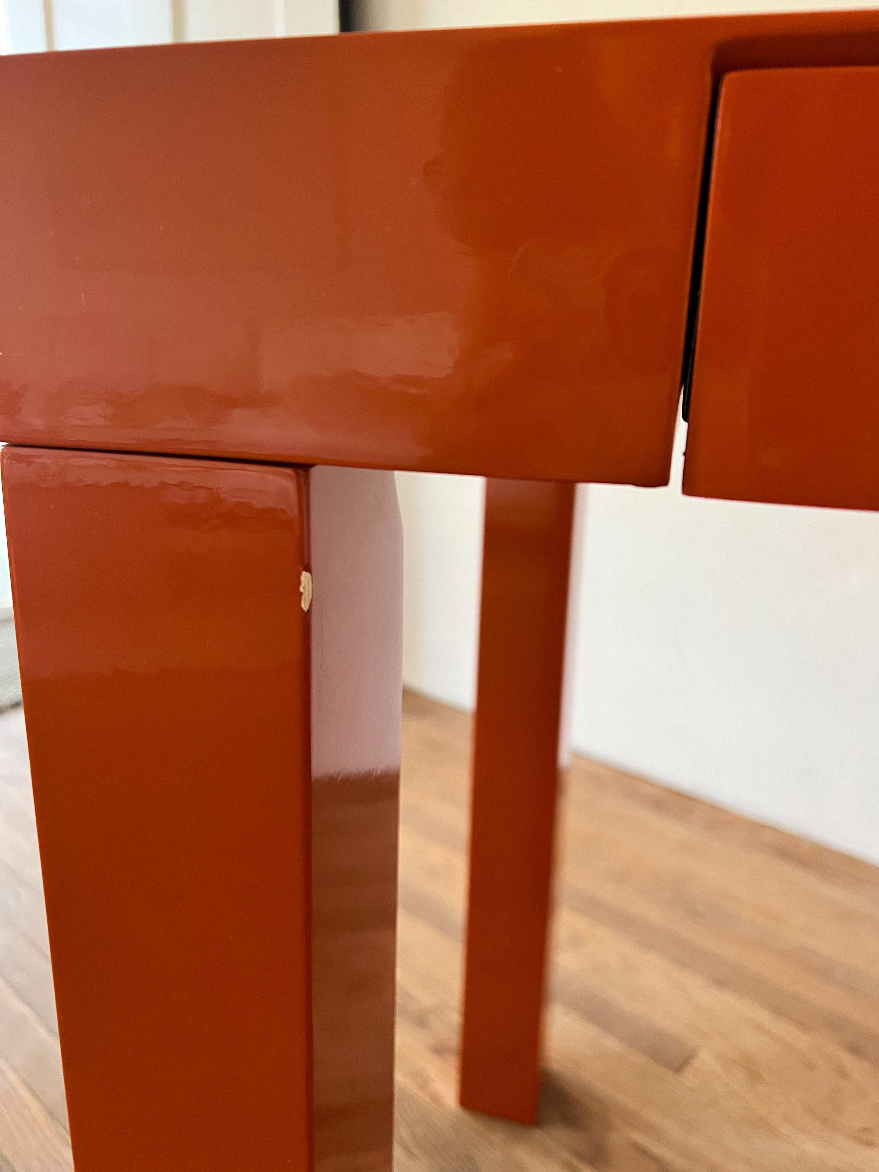Modern Orange Lacquered Parsons Desk In Good Condition In La Mesa, CA