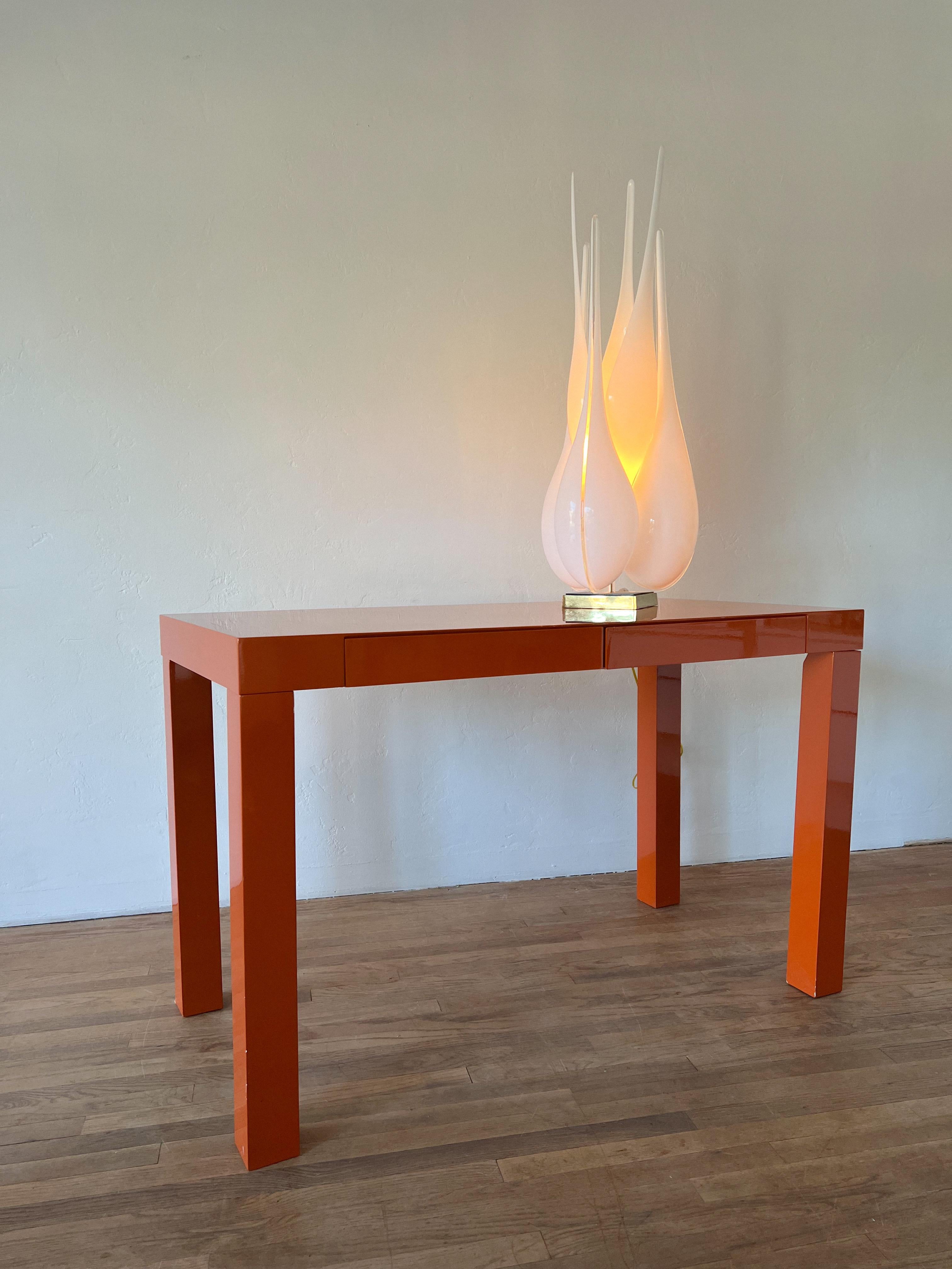 Modern Orange Lacquered Parsons Desk 3