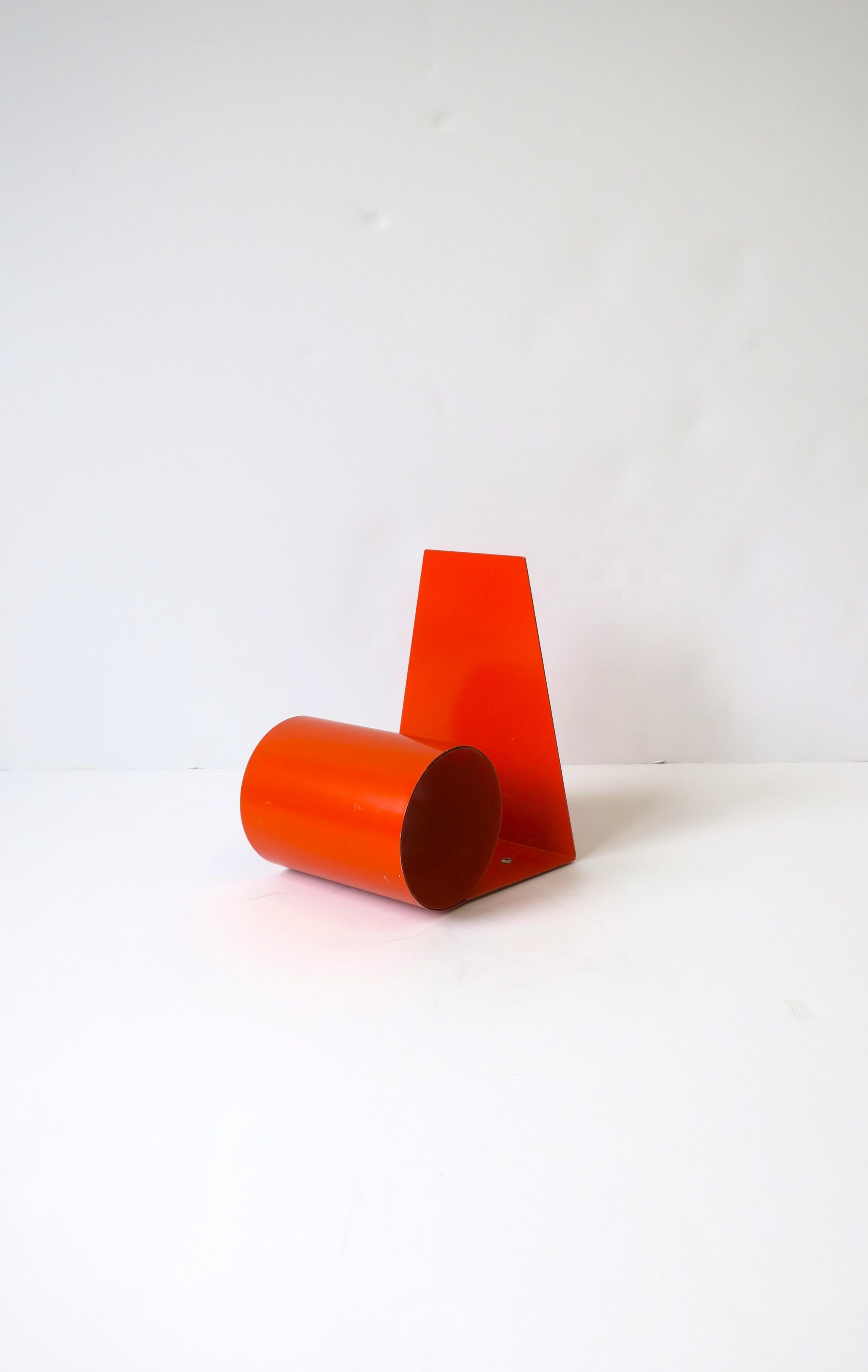 Enameled Midcentury Modern Expandable Orange Metal Bookend Holder, Made in England For Sale