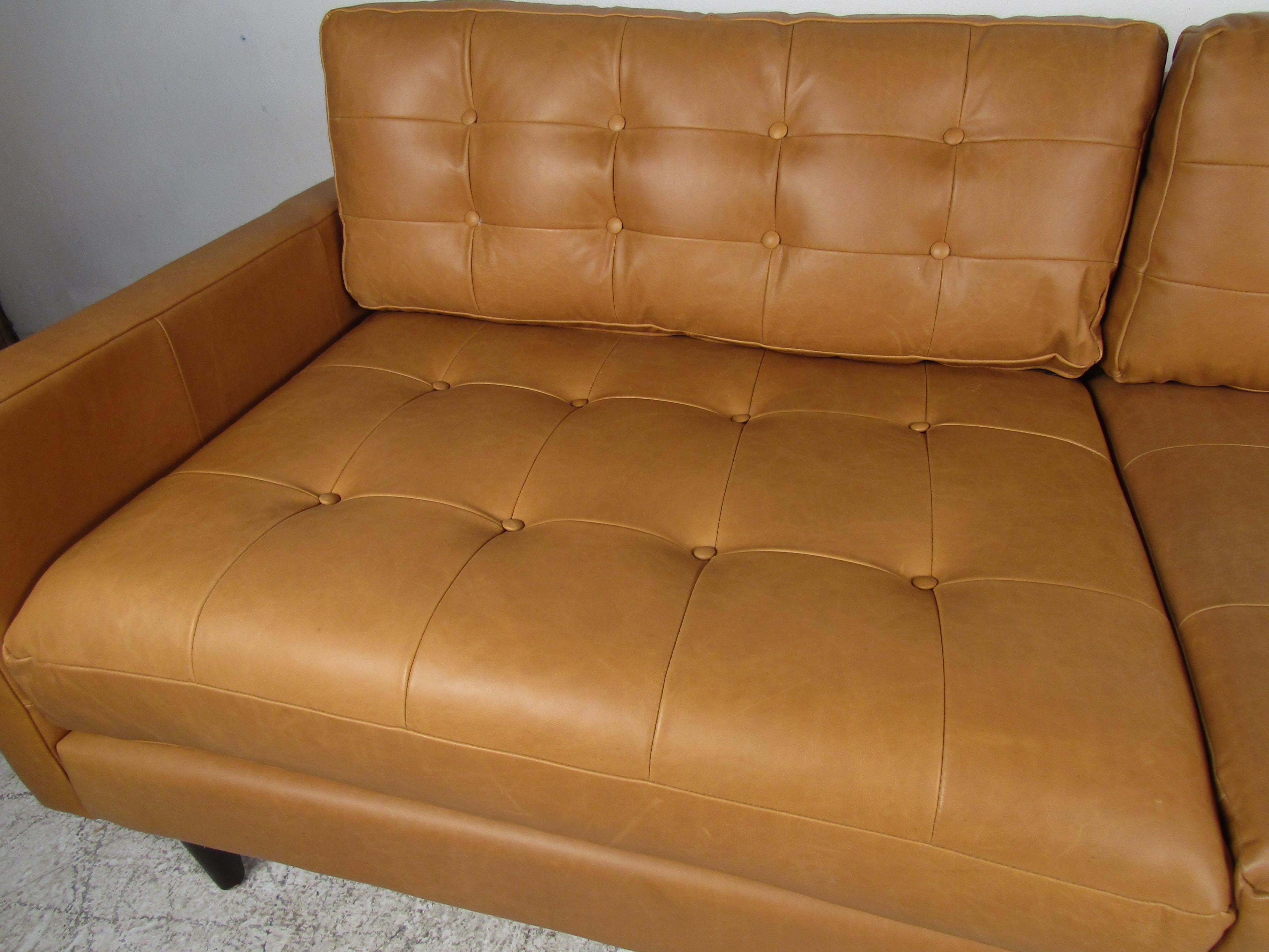 Mid-Century Modern Modern Orange Tufted Leather Sofa