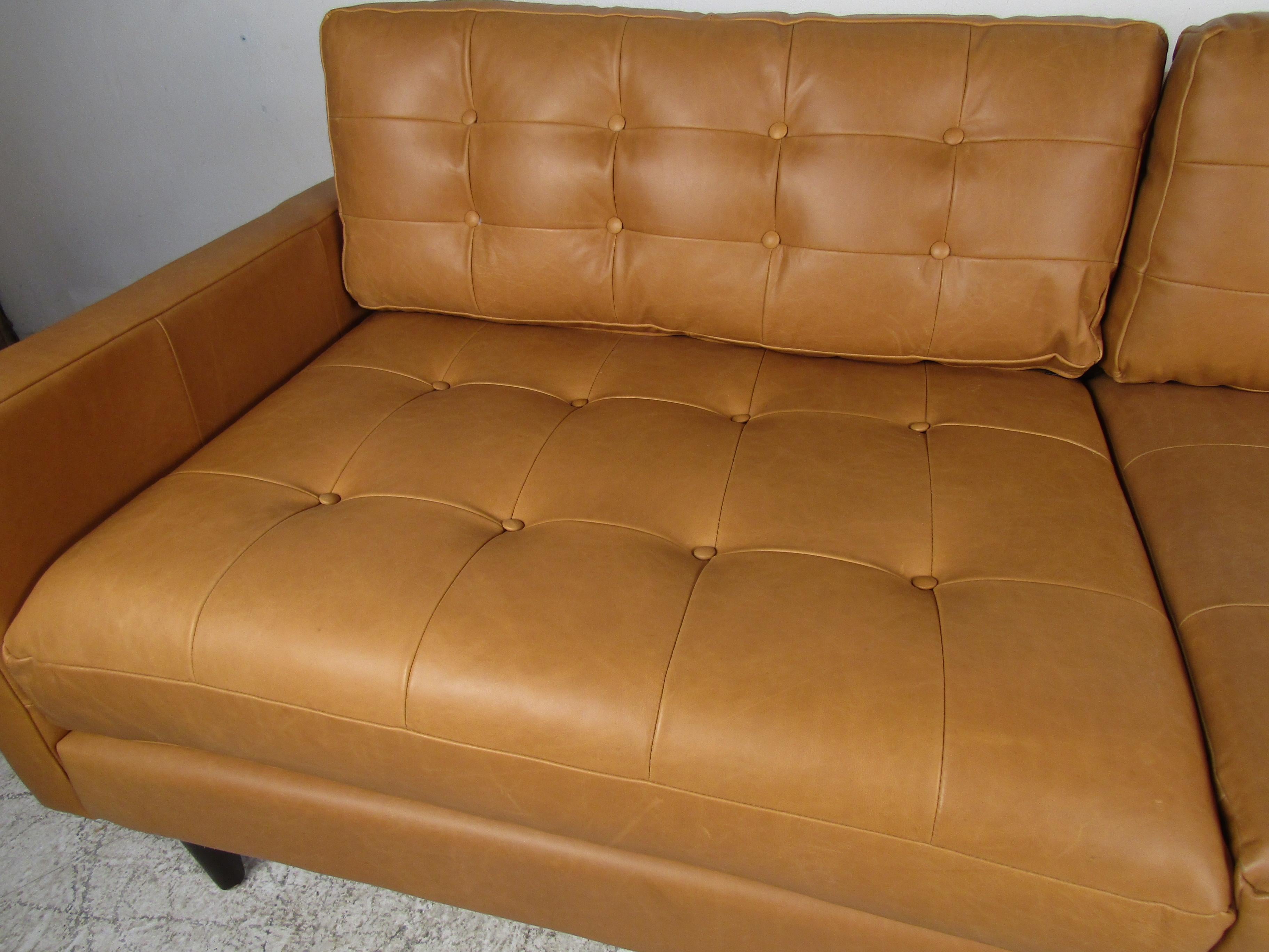 Mid-Century Modern Modern Orange Tufted Leather Sofa