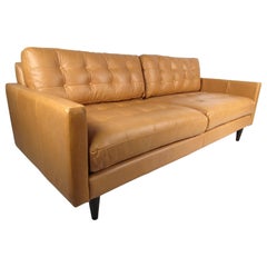 Modern Orange Tufted Leather Sofa