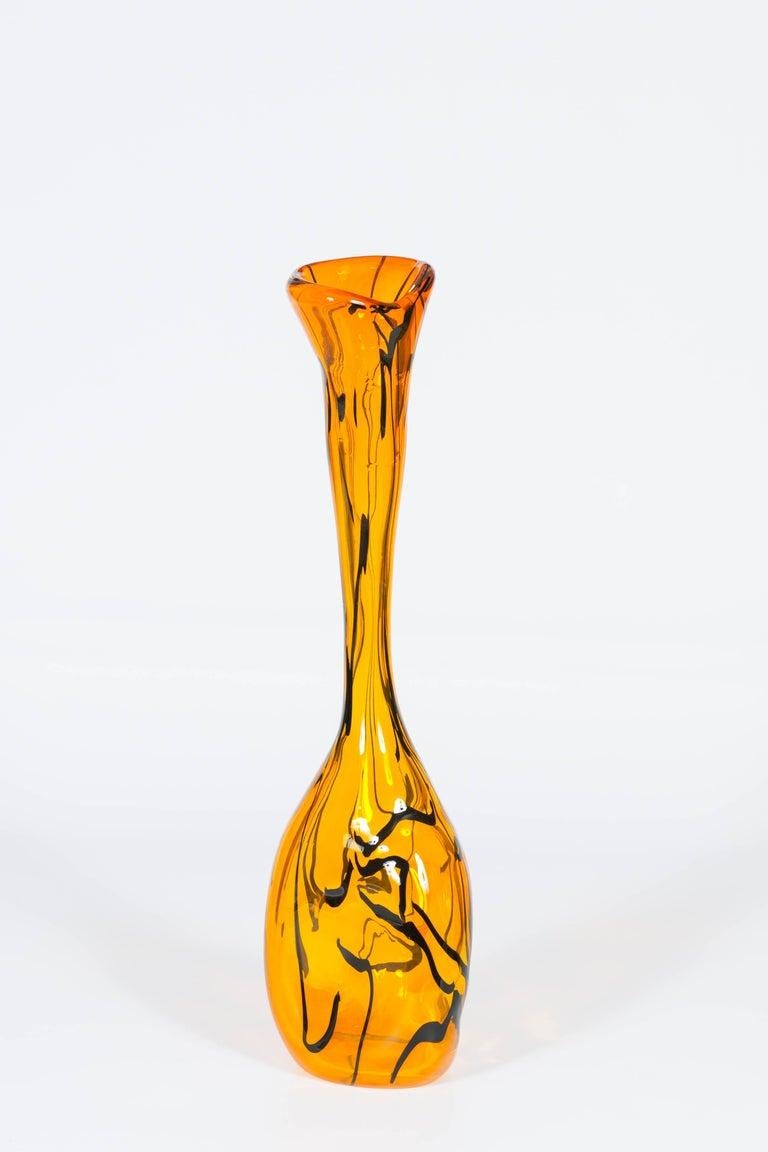 Mid-Century Modern Modern Orange Vase in Blown Murano Glass with Black Stripes, 1990s Italy For Sale