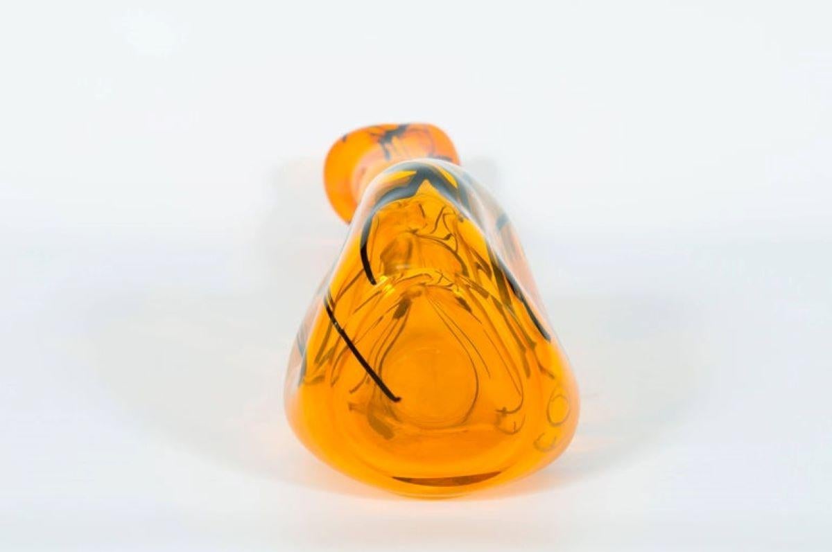 Modern Orange Vase in Blown Murano Glass with Black Stripes, 1990s Italy For Sale 2
