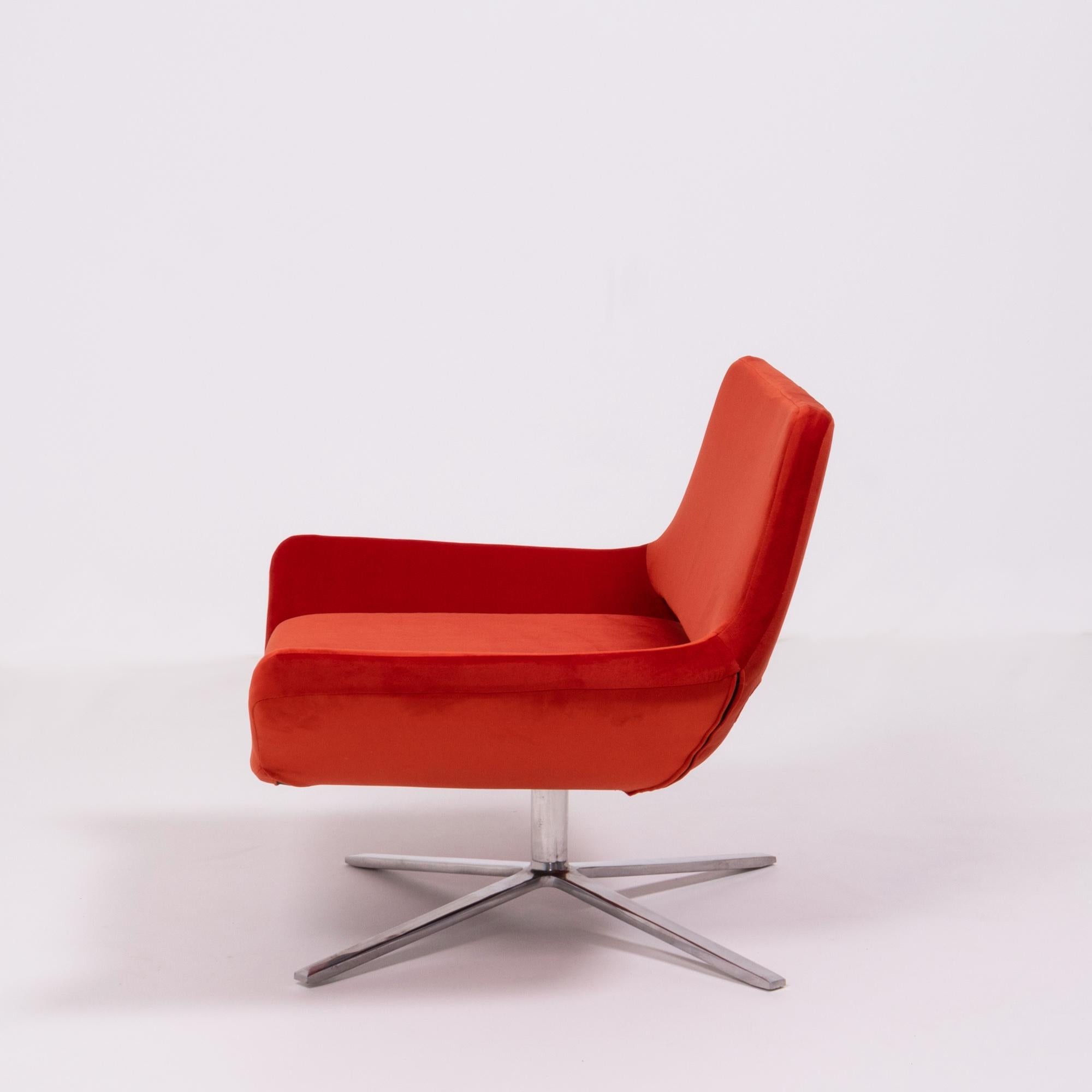 Italian Modern Orange Velvet Swivel Armchair by Jeffrey Bernett for B&B Italia
