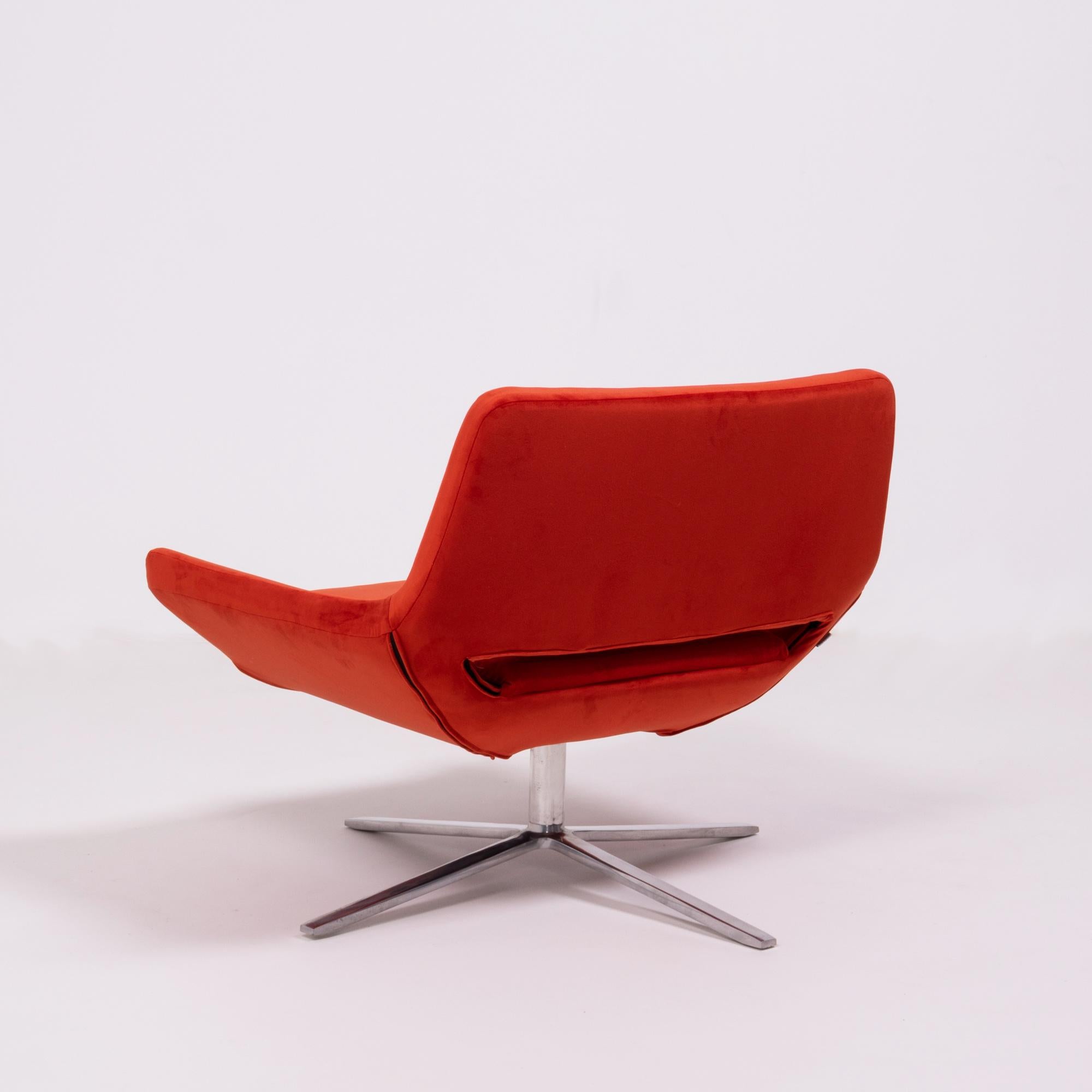 Modern Orange Velvet Swivel Armchair by Jeffrey Bernett for B&B Italia In Good Condition In London, GB