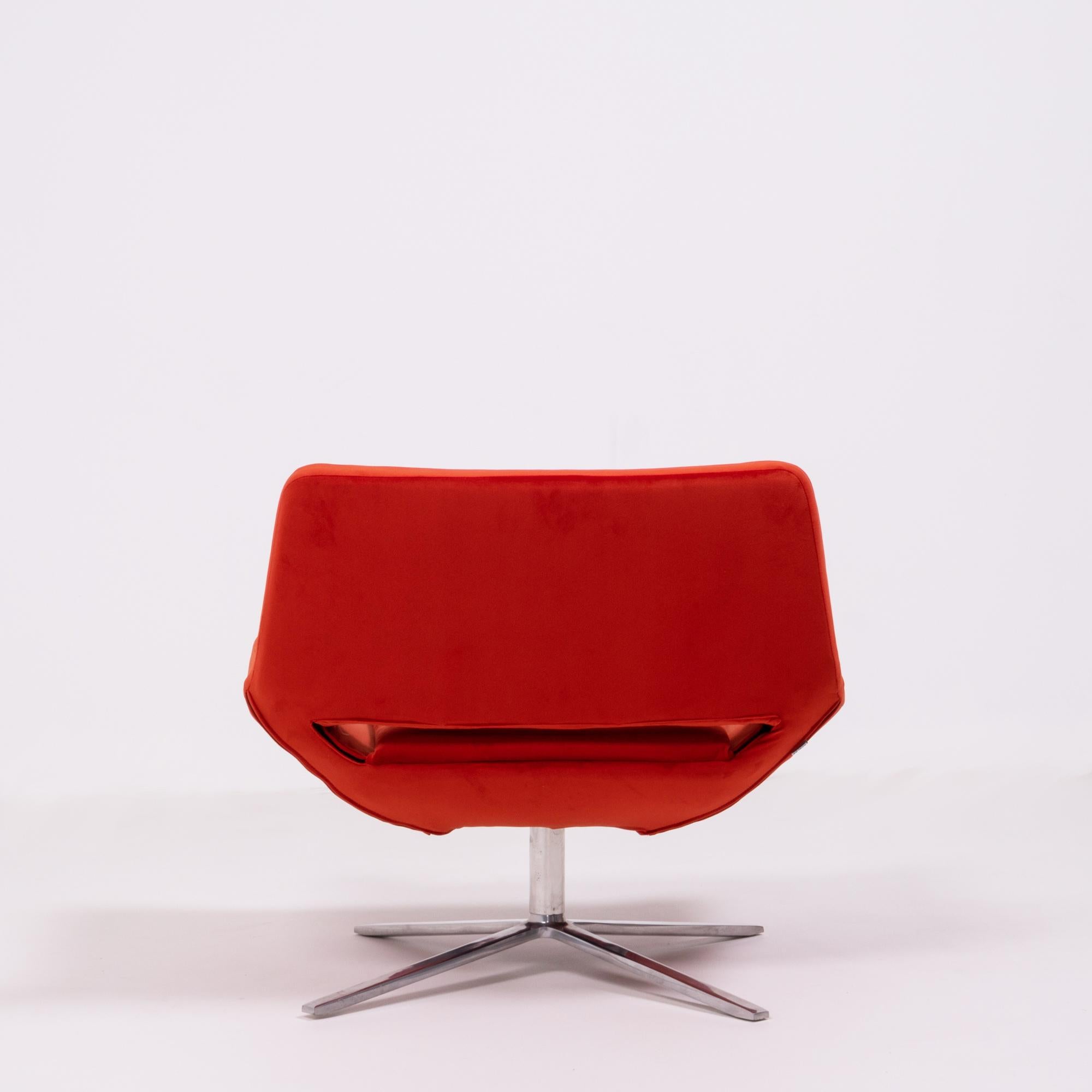 Contemporary Modern Orange Velvet Swivel Armchair by Jeffrey Bernett for B&B Italia