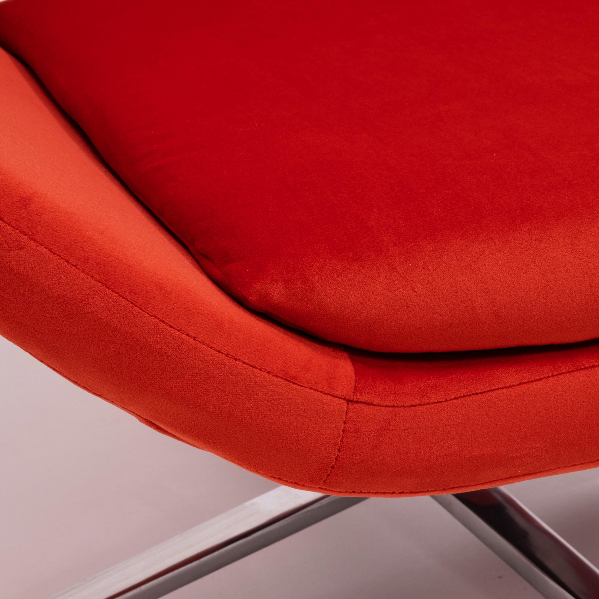 Modern Orange Velvet Swivel Armchair by Jeffrey Bernett for B&B Italia 2