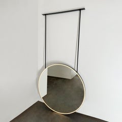Modern Orbis Illuminated Ceiling Suspended Round Mirror with Black Frame