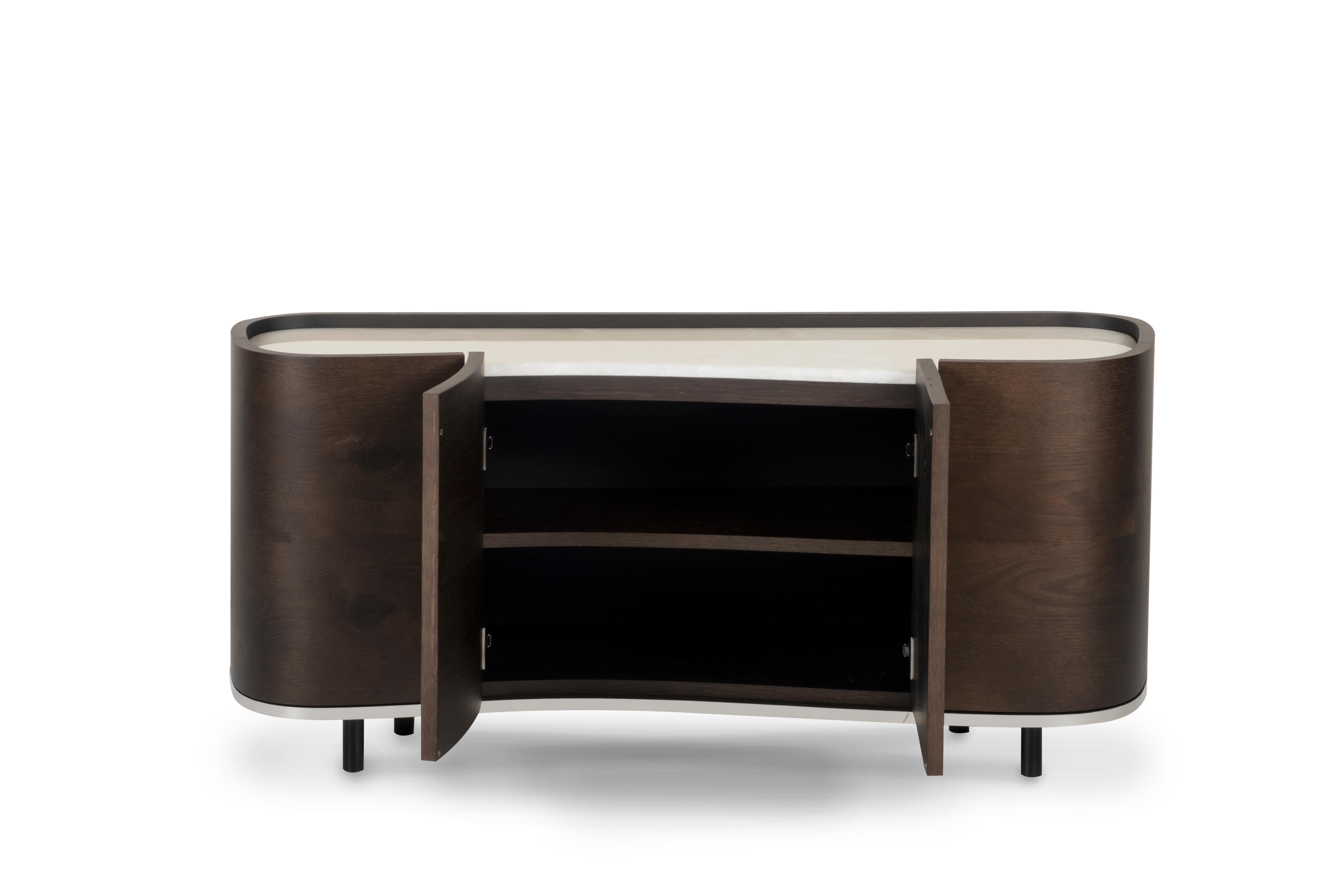 Organ Sideboard, Modern Collection, Handcrafted in Portugal - Europe by Greenapple.

An elegant sideboard in dark brown Oak Root, the top made of polished White Onyx attracts the attention of everyone who enters the room. The dark and light tones