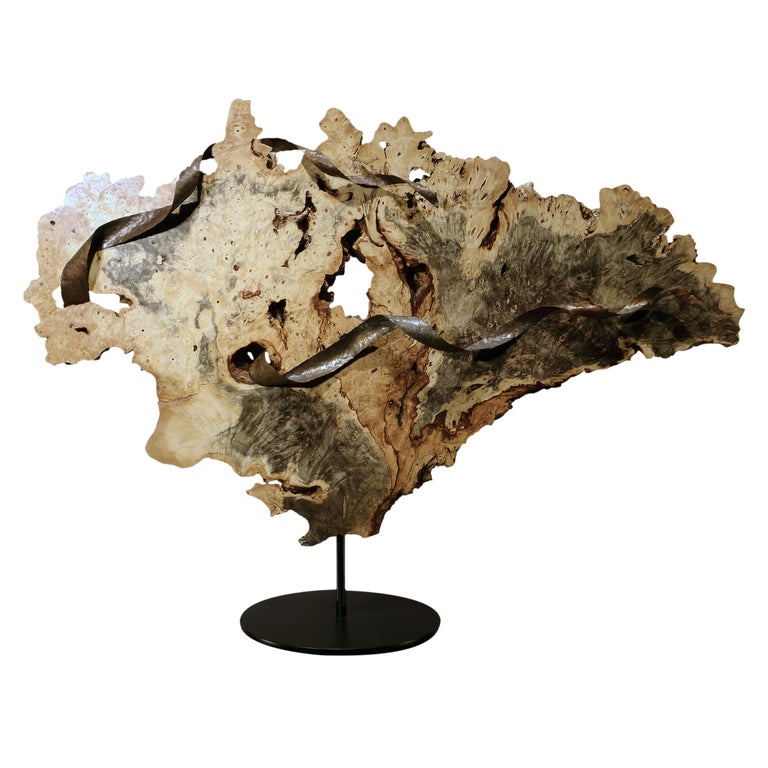 Modern Organic 360-Degree Pivoting Sculpture with Spalted Buckeye Burl - Ocean For Sale