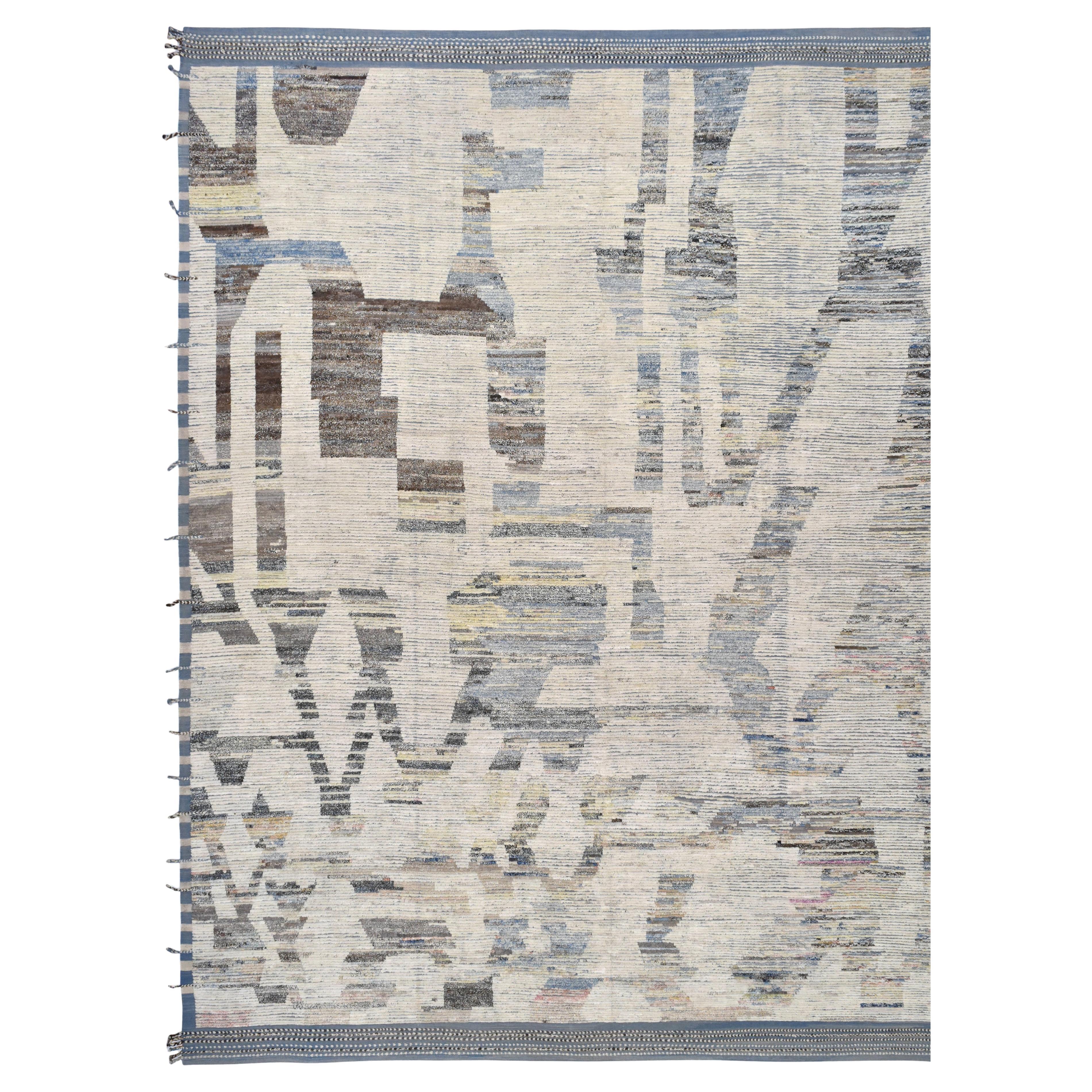 Laine organique abstraite surdimensionnée nouée à la main 16'2''x20'