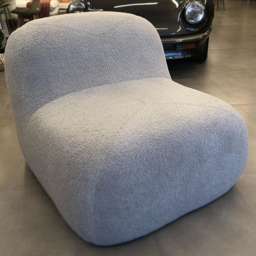 Contemporary Modern Organic Lounge Chair in Boucle Fabric