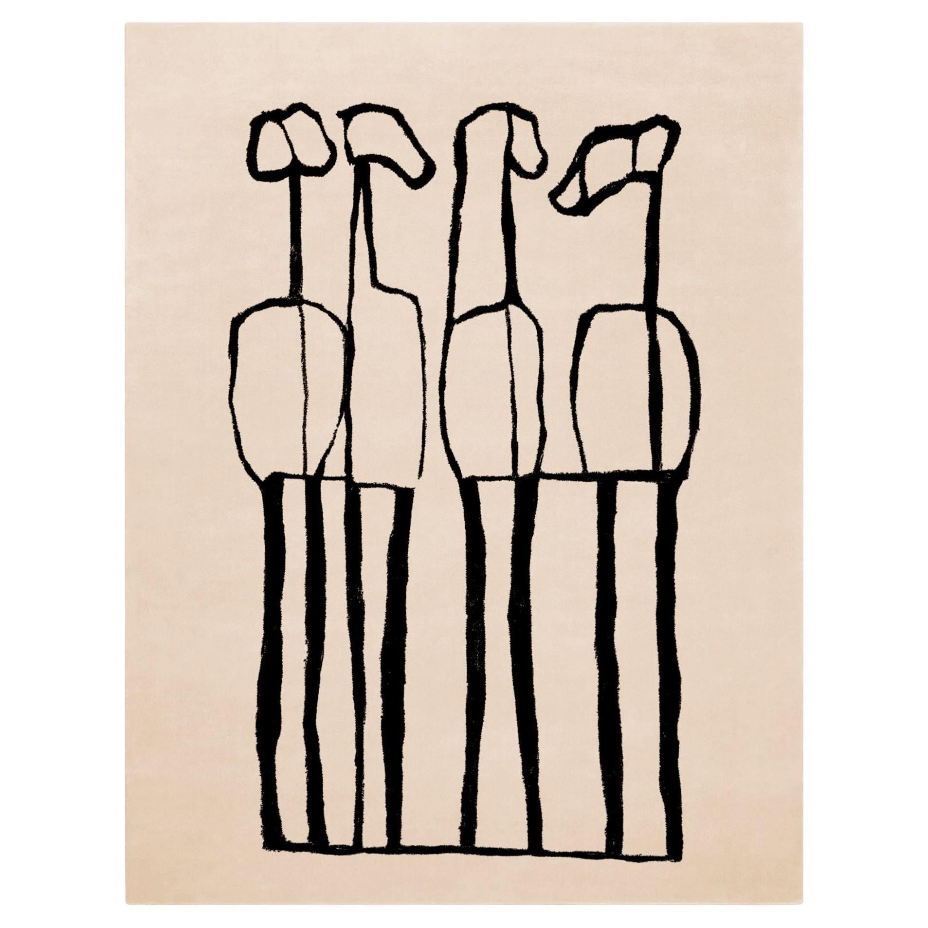 Modern Organic Beige & Black Wool Rug Minimal Rectangular Amorphous Abstract
