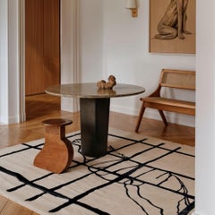 Modern Organic Beige & Black Wool Rug Rectangular Amorphous Animal Print