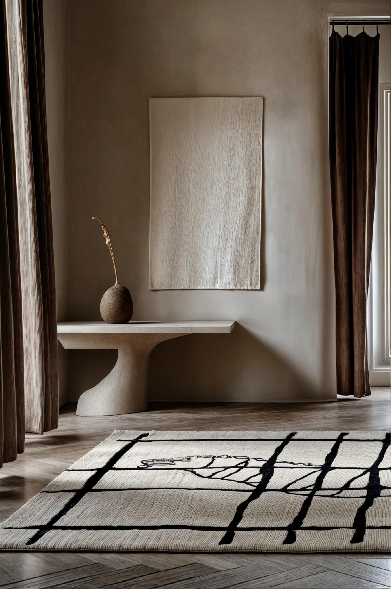 Hand-Crafted Modern Organic Beige & Black Wool Rug Rectangular Amorphous Animal Print For Sale