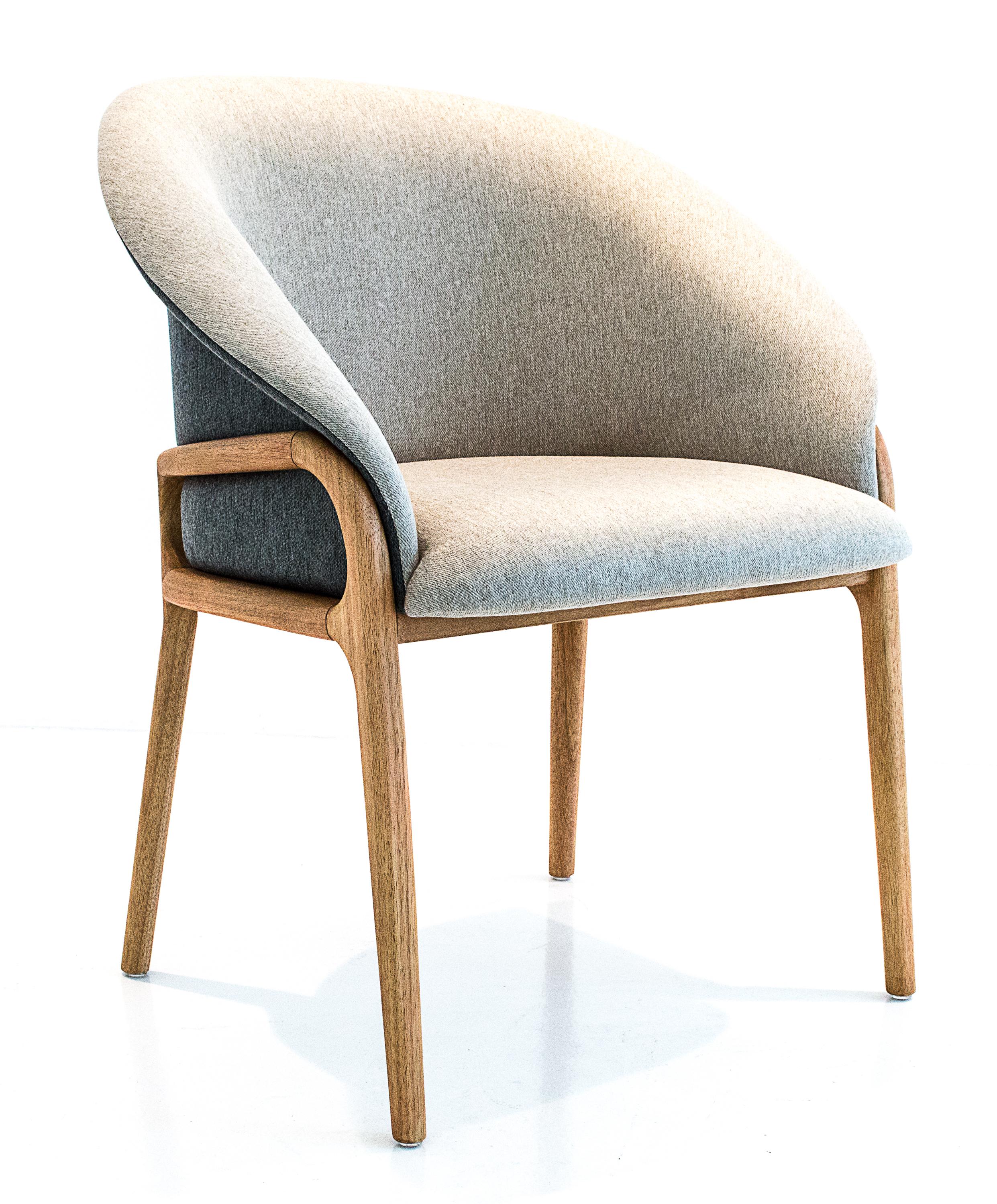 Brazilian Modern Organic Chair in Solid Wood, Upholstered Flexible Seating For Sale