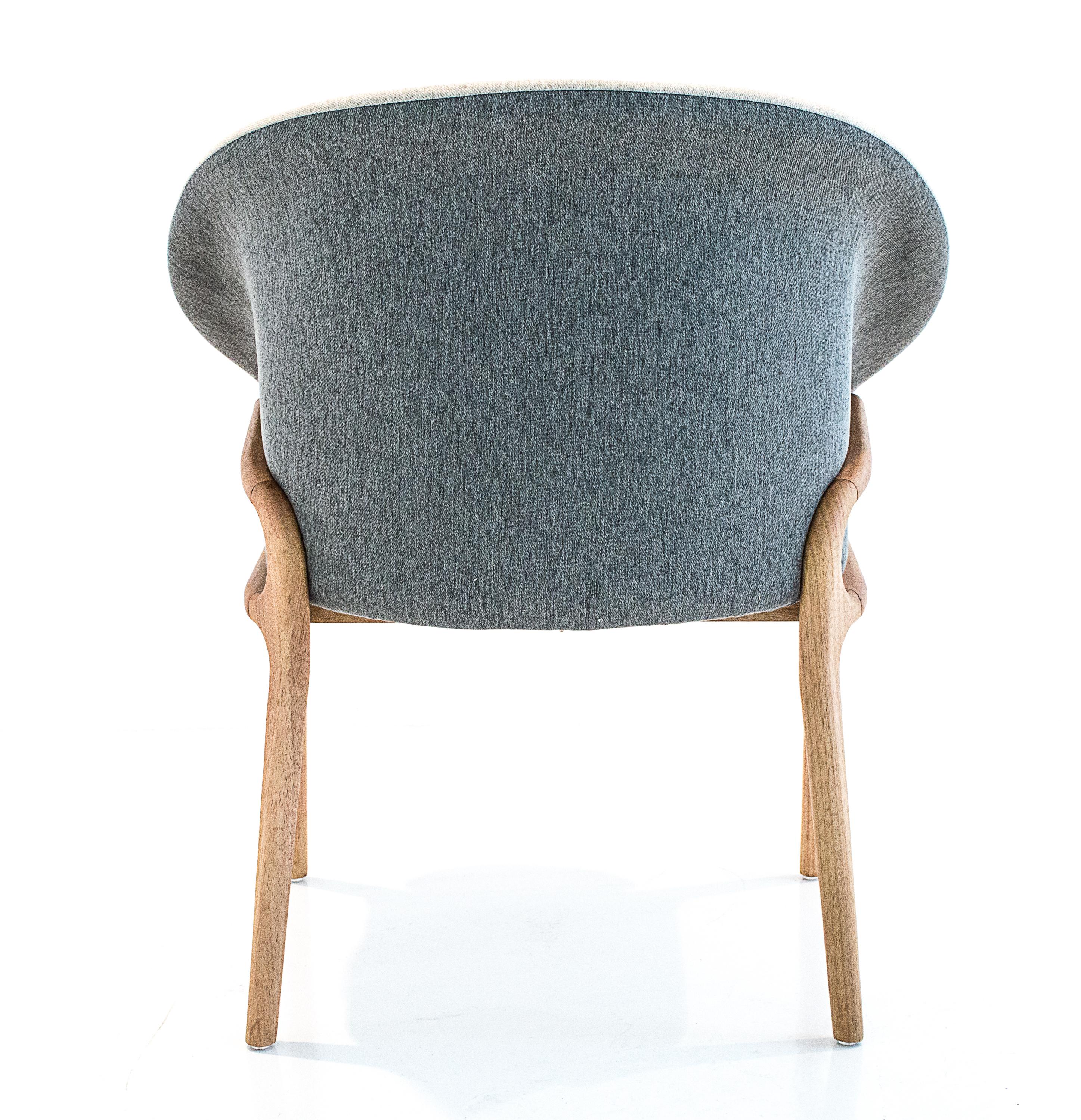 Contemporary Modern Organic Chair in Solid Wood, Upholstered Flexible Seating For Sale