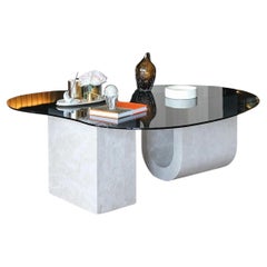 Modern Organic Coffee Table in Travertine and Smoked Glass – Collector’s Piece