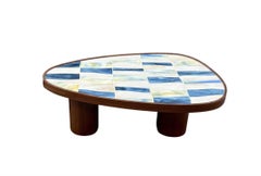 Modern Organic Coffee Table With Walnut Cylinder Base and Mosaic by Ercole Home